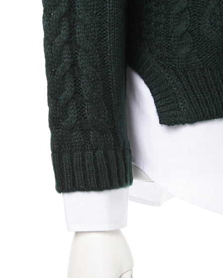 INGNI（イング） ケーブル裾シャツレイヤー／ニット ｸﾞﾘｰﾝ