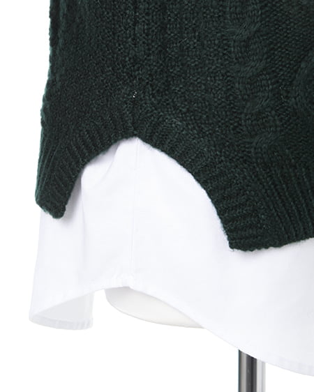 INGNI（イング） ケーブル裾シャツレイヤー／ニット ｸﾞﾘｰﾝ