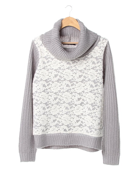 INGNI(イング) レースオフタートル／ニット グレー