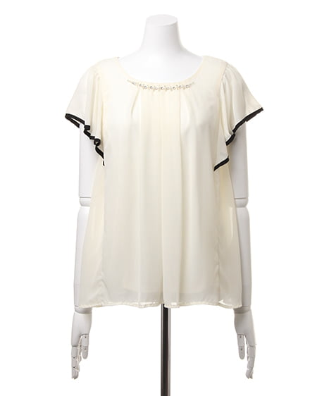 INGNI（イング） 配色フリル袖／TOPS ｵﾌﾎﾜｲﾄ