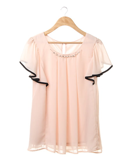 INGNI(イング) 配色フリル袖／TOPS ﾋﾟﾝｸﾍﾞｰｼﾞｭ