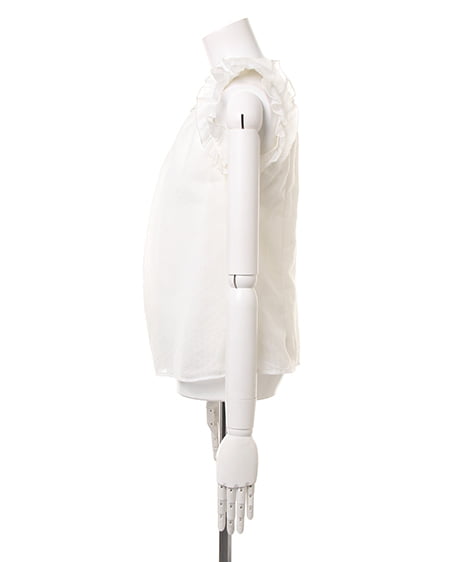 INGNI（イング） 袖フリルシアーストライプT／ブラウス ｵﾌﾎﾜｲﾄ