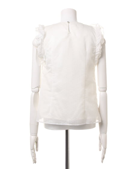 INGNI（イング） 袖フリルシアーストライプT／ブラウス ｵﾌﾎﾜｲﾄ