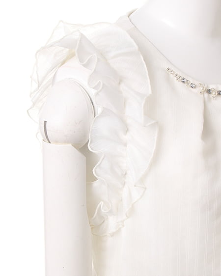 INGNI（イング） 袖フリルシアーストライプT／ブラウス ｵﾌﾎﾜｲﾄ