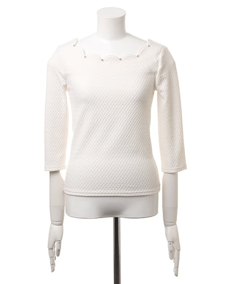 INGNI（イング） スカラップオフショル／Tシャツ7分 ｵﾌﾎﾜｲﾄ