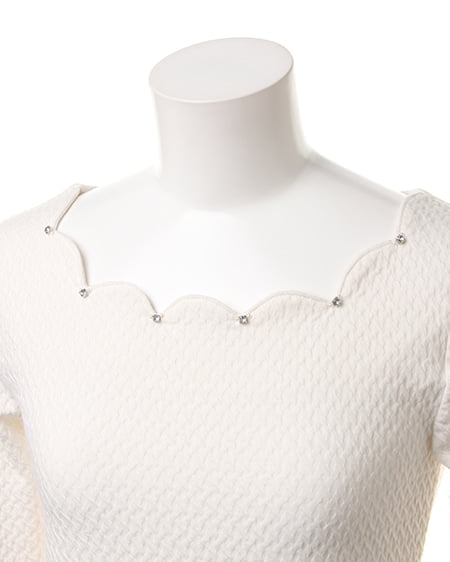 INGNI（イング） スカラップオフショル／Tシャツ7分 ｵﾌﾎﾜｲﾄ