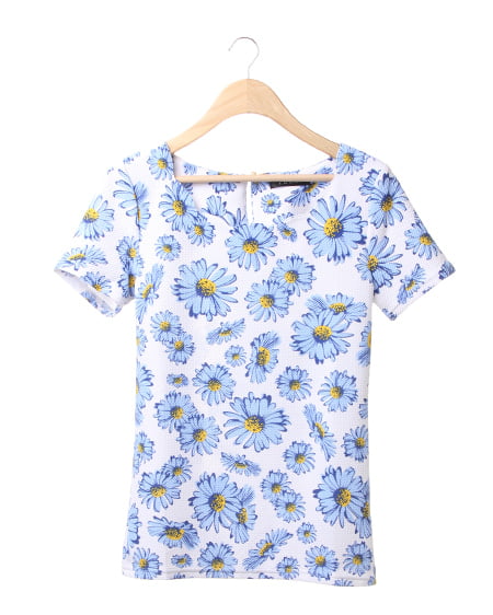 INGNI(イング) 花柄スカラップ／Tシャツ ｵﾌﾎﾜｲﾄ/ﾌﾞﾙｰ