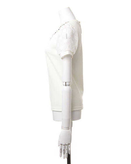 INGNI（イング） 袖シアー花／TOPS ｵﾌﾎﾜｲﾄ