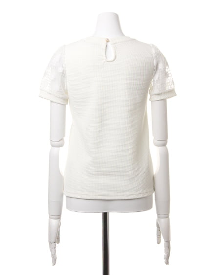 INGNI（イング） 袖シアー花／TOPS ｵﾌﾎﾜｲﾄ