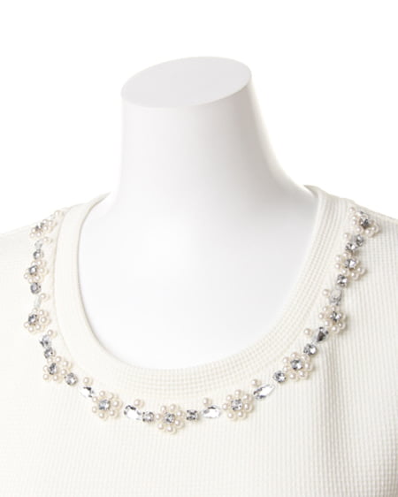 INGNI（イング） 袖シアー花／TOPS ｵﾌﾎﾜｲﾄ