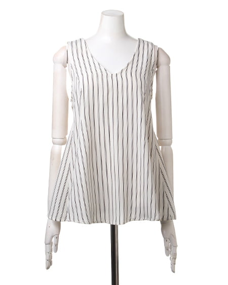 INGNI（イング） BACKリボンストライプノースリ／TOPS ｵﾌﾎﾜｲﾄ/ｸﾛ