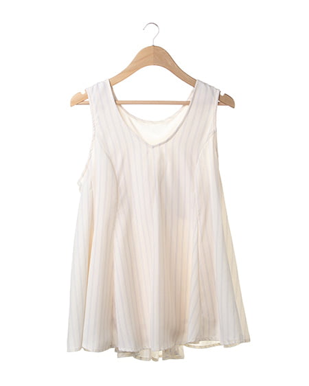 INGNI(イング) BACKリボンストライプノースリ／TOPS ｵﾌﾎﾜｲﾄ/ｻｯｸｽ