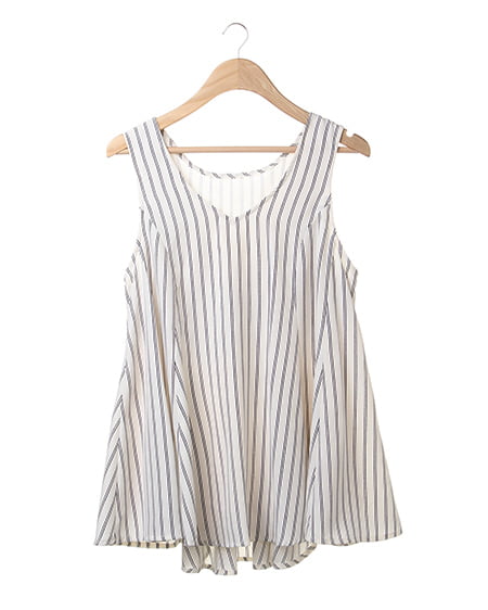 INGNI(イング) BACKリボンストライプノースリ／TOPS ｵﾌﾎﾜｲﾄ/ｺﾝ