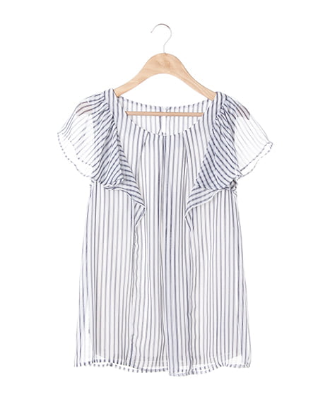 フリルストライプシフォン／TOPS