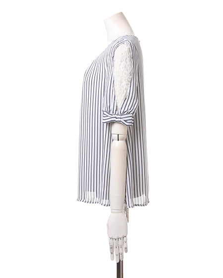 INGNI（イング） 袖リボンストライプ／TOPS ｵﾌﾎﾜｲﾄ/ｺﾝ