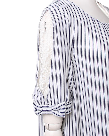 INGNI（イング） 袖リボンストライプ／TOPS ｵﾌﾎﾜｲﾄ/ｺﾝ