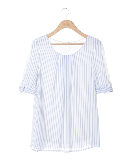 INGNI(イング) 袖リボンストライプ／TOPS ｵﾌﾎﾜｲﾄ/ｻｯｸｽ