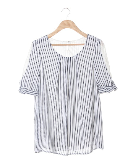 INGNI(イング) 袖リボンストライプ／TOPS ｵﾌﾎﾜｲﾄ/ｺﾝ