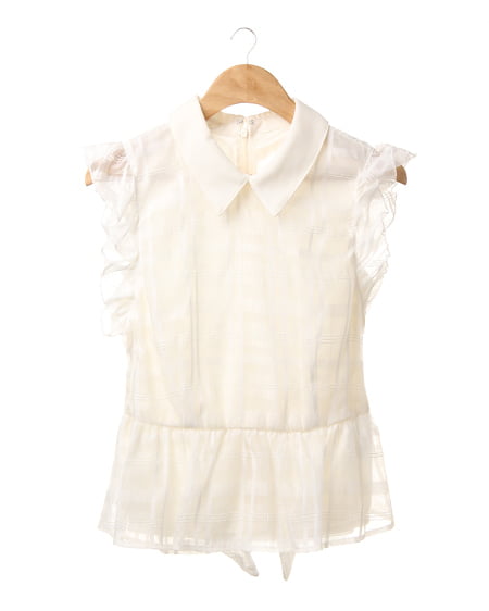 INGNI(イング) 衿付シアーチェック／ブラウス ｵﾌﾎﾜｲﾄ