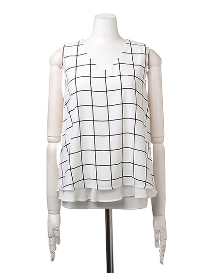 INGNI（イング） ストライプノースリ／TOPS ｵﾌﾎﾜｲﾄ/ﾁｪｯｸ