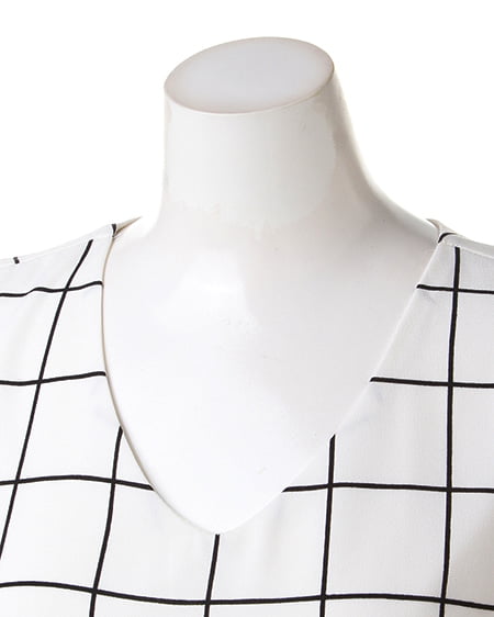 INGNI（イング） ストライプノースリ／TOPS ｵﾌﾎﾜｲﾄ/ﾁｪｯｸ