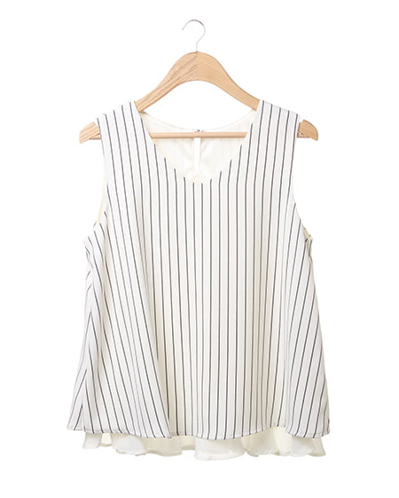 INGNI(イング) ストライプノースリ／TOPS ｵﾌﾎﾜｲﾄ/ｸﾛ