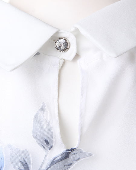 INGNI（イング） 衿付花柄オーガンジーTシャツ／ブラウス ｵﾌﾎﾜｲﾄ/ﾌﾞﾙｰ