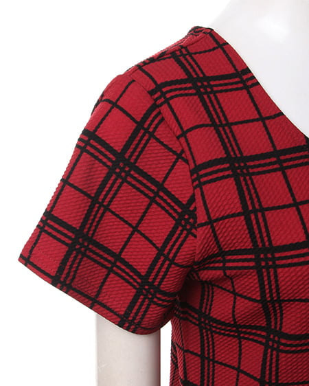 INGNI（イング） チェック柄変わり織／Tシャツ ﾎﾞﾙﾄﾞｰ/ｸﾛ