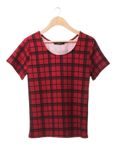 INGNI(イング) チェック柄変わり織／Tシャツ ﾎﾞﾙﾄﾞｰ/ｸﾛ