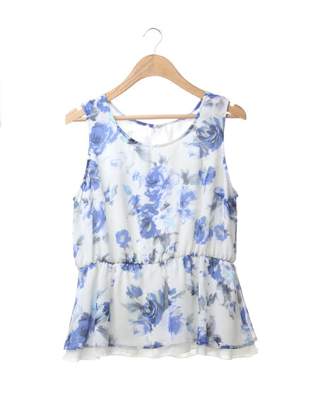 花柄シフォンペプラム／TOPS