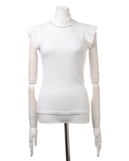 INGNI（イング） H／Nパール付フリル袖／TOPS ｵﾌﾎﾜｲﾄ