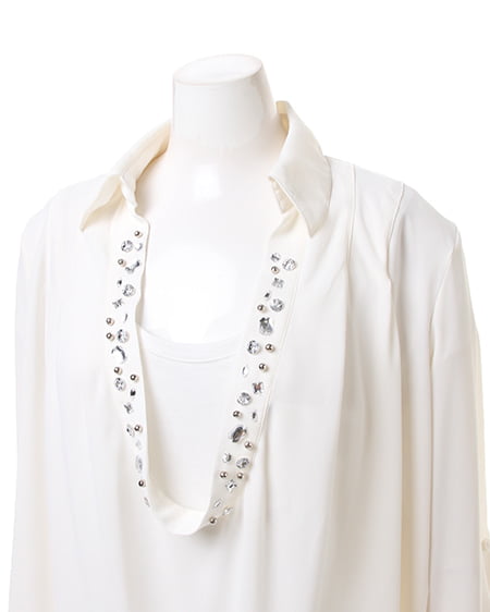 INGNI（イング） 装飾付スキッパー／シャツ ｵﾌﾎﾜｲﾄ