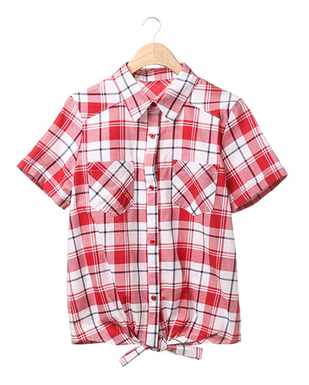 INGNI(イング) 前結びチェック柄／半袖シャツ ｱｶ