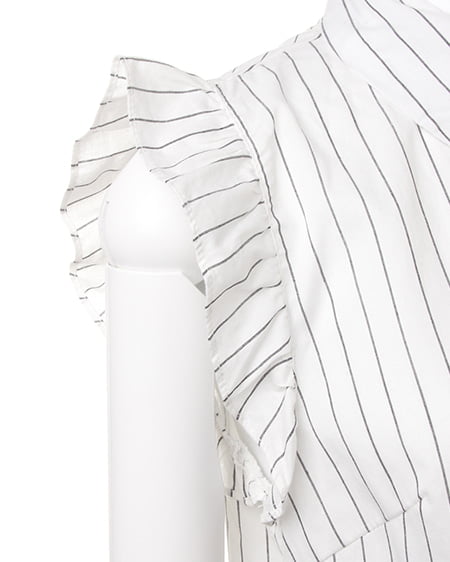 INGNI（イング） 袖フリル前結びストライプ／シャツ ｵﾌﾎﾜｲﾄ/ｸﾛ