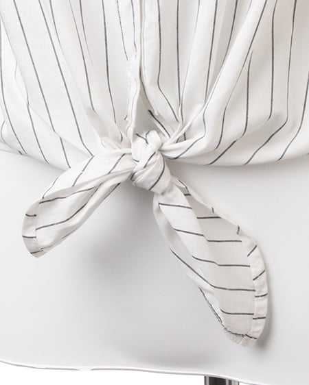 INGNI（イング） 袖フリル前結びストライプ／シャツ ｵﾌﾎﾜｲﾄ/ｸﾛ