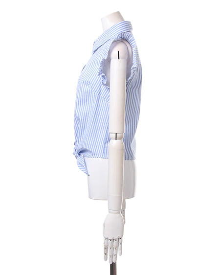 INGNI（イング） 袖フリル前結びストライプ／シャツ ｵﾌﾎﾜｲﾄ/ｻｯｸｽ