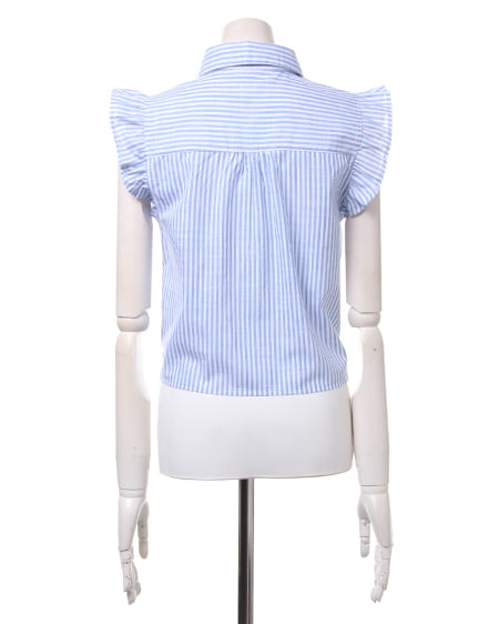 INGNI（イング） 袖フリル前結びストライプ／シャツ ｵﾌﾎﾜｲﾄ/ｻｯｸｽ