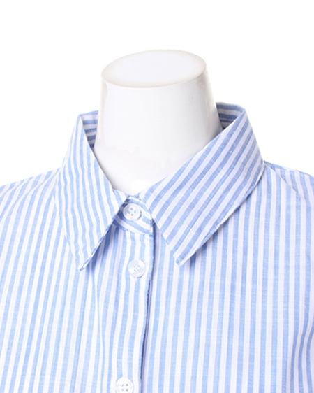 INGNI（イング） 袖フリル前結びストライプ／シャツ ｵﾌﾎﾜｲﾄ/ｻｯｸｽ