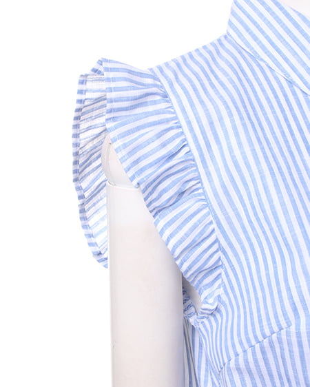 INGNI（イング） 袖フリル前結びストライプ／シャツ ｵﾌﾎﾜｲﾄ/ｻｯｸｽ