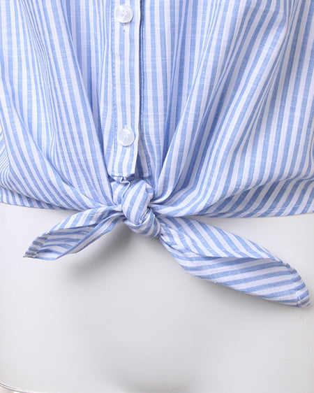 INGNI（イング） 袖フリル前結びストライプ／シャツ ｵﾌﾎﾜｲﾄ/ｻｯｸｽ