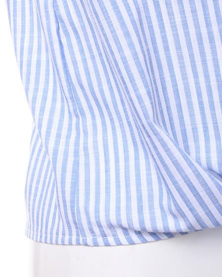 INGNI（イング） 袖フリル前結びストライプ／シャツ ｵﾌﾎﾜｲﾄ/ｻｯｸｽ