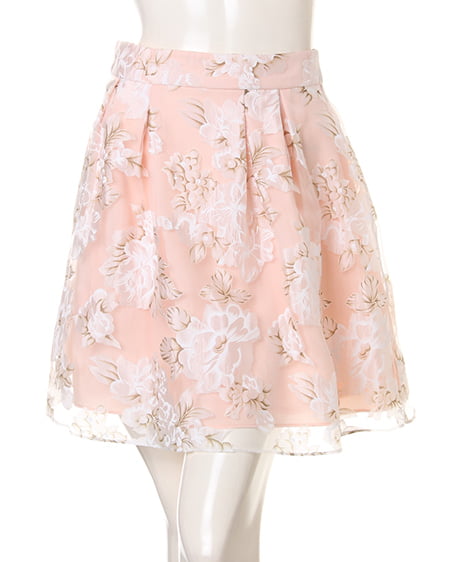 INGNI（イング） 花柄オーガンジーフレア／スカート ｵﾌﾎﾜｲﾄ/ﾋﾟﾝｸ