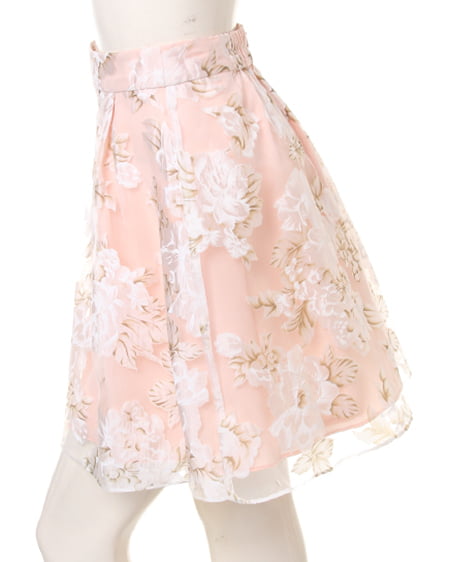 INGNI（イング） 花柄オーガンジーフレア／スカート ｵﾌﾎﾜｲﾄ/ﾋﾟﾝｸ