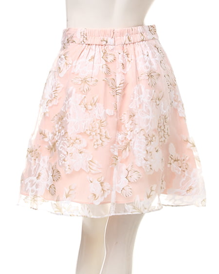 INGNI（イング） 花柄オーガンジーフレア／スカート ｵﾌﾎﾜｲﾄ/ﾋﾟﾝｸ