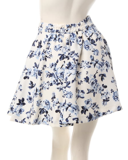 MARNI/タックフレアスカート、花柄.ボーダー、くすみマルチカラー、40 花柄フレアスカート スカート レディース ボトムス 送料無料・再