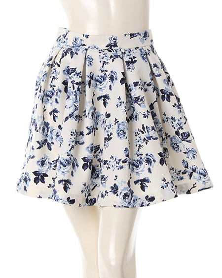 INGNI（イング） 花柄タックフレア／スカート ｵﾌﾎﾜｲﾄ