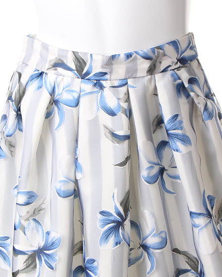 INGNI（イング） ストライプ花柄オーガンジー／スカート ｵﾌﾎﾜｲﾄ/ﾌﾞﾙｰ