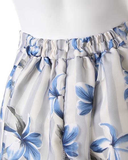 INGNI（イング） ストライプ花柄オーガンジー／スカート ｵﾌﾎﾜｲﾄ/ﾌﾞﾙｰ