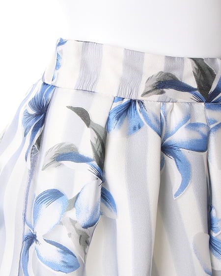 INGNI（イング） ストライプ花柄オーガンジー／スカート ｵﾌﾎﾜｲﾄ/ﾌﾞﾙｰ