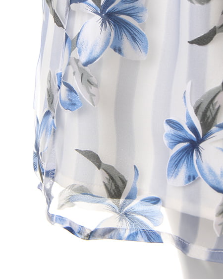 INGNI（イング） ストライプ花柄オーガンジー／スカート ｵﾌﾎﾜｲﾄ/ﾌﾞﾙｰ